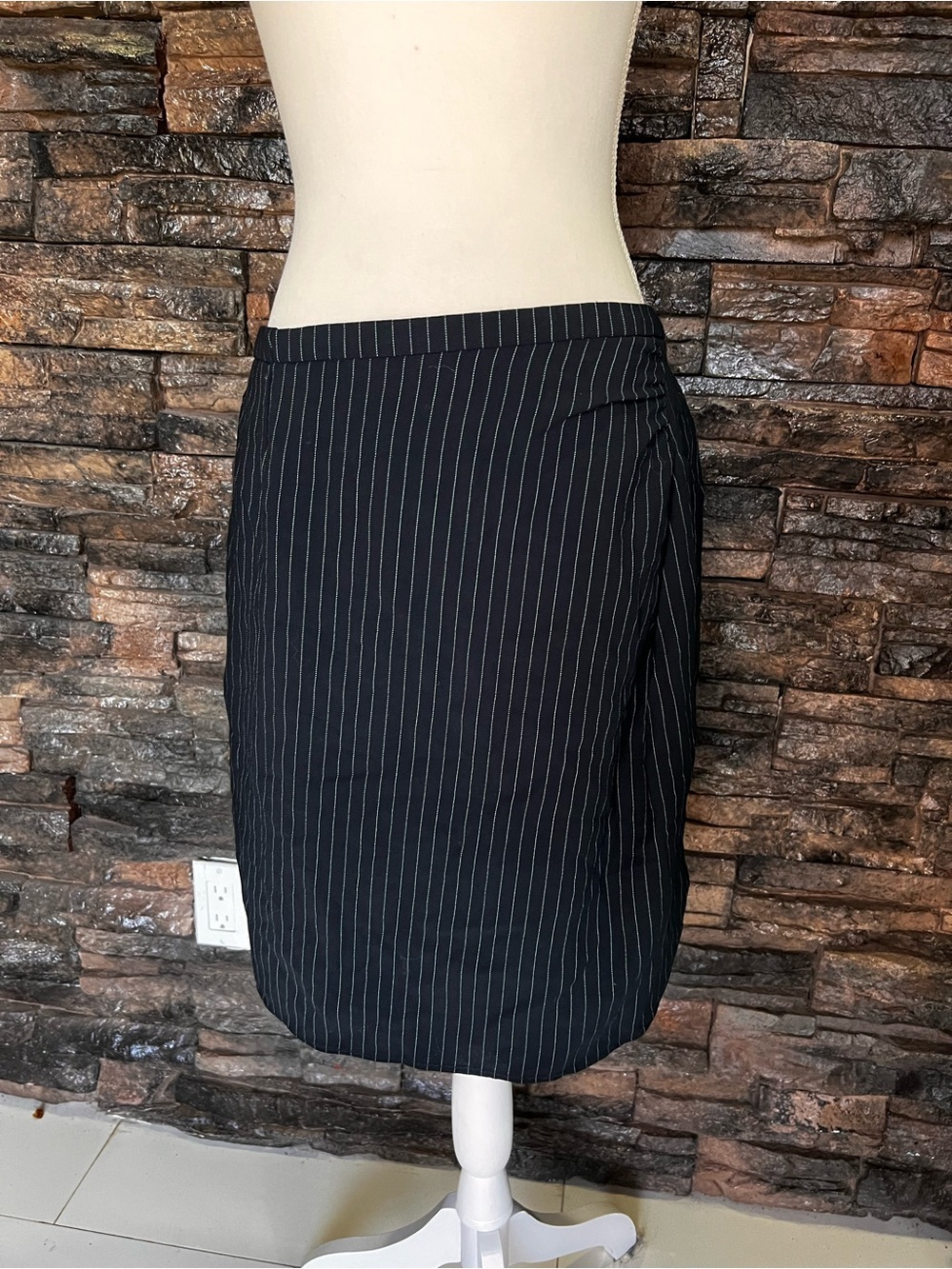 Armani Collezioni Black Pencil Skirt with White Pinstripes